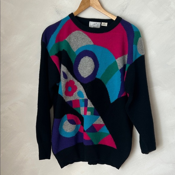 Vintage Sweaters - Vintage lambswool angora sweater Bright Bold mod colourblock 80s 90s